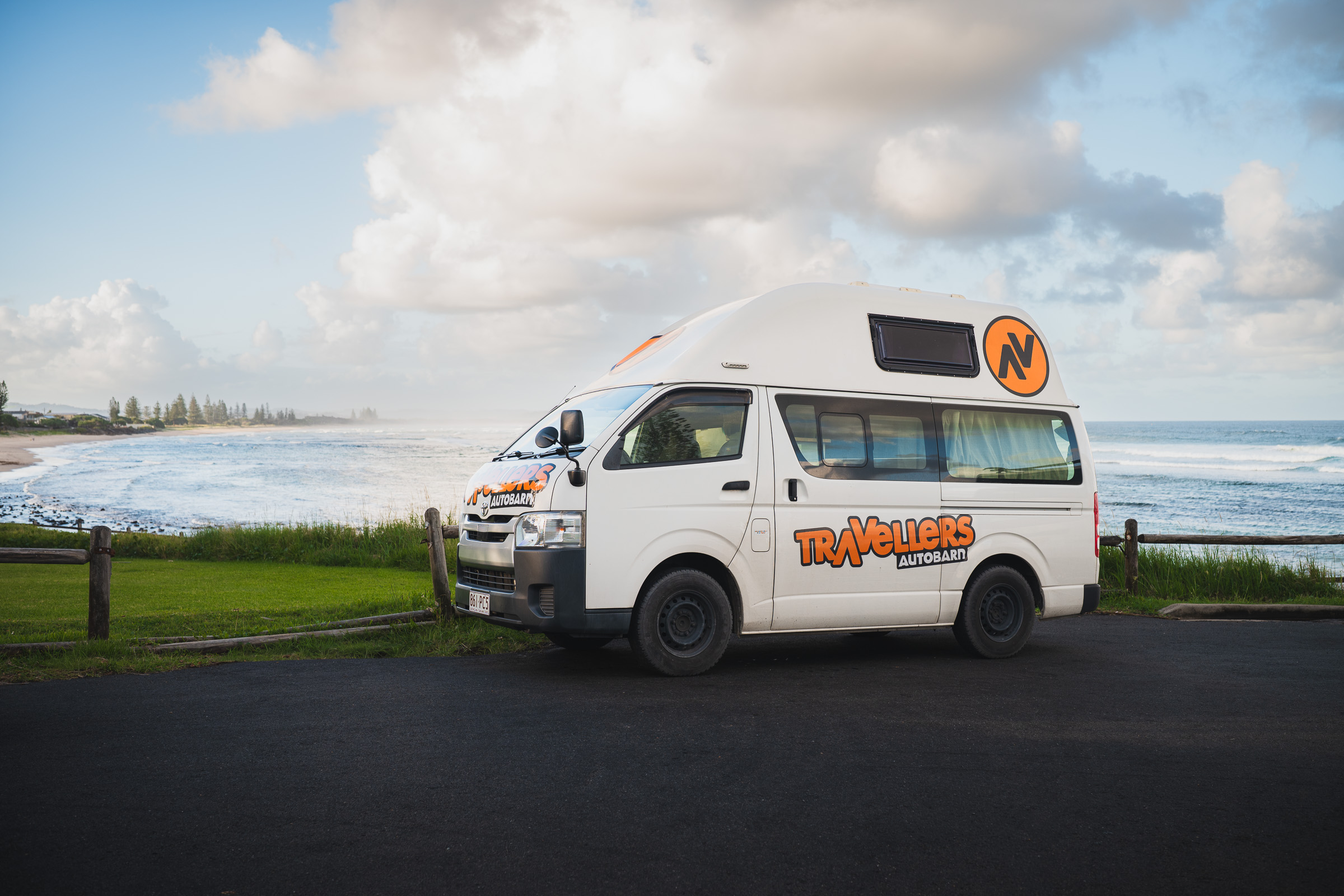 Travellers Autobarn camper van parked at an Australian ocean viewpoint