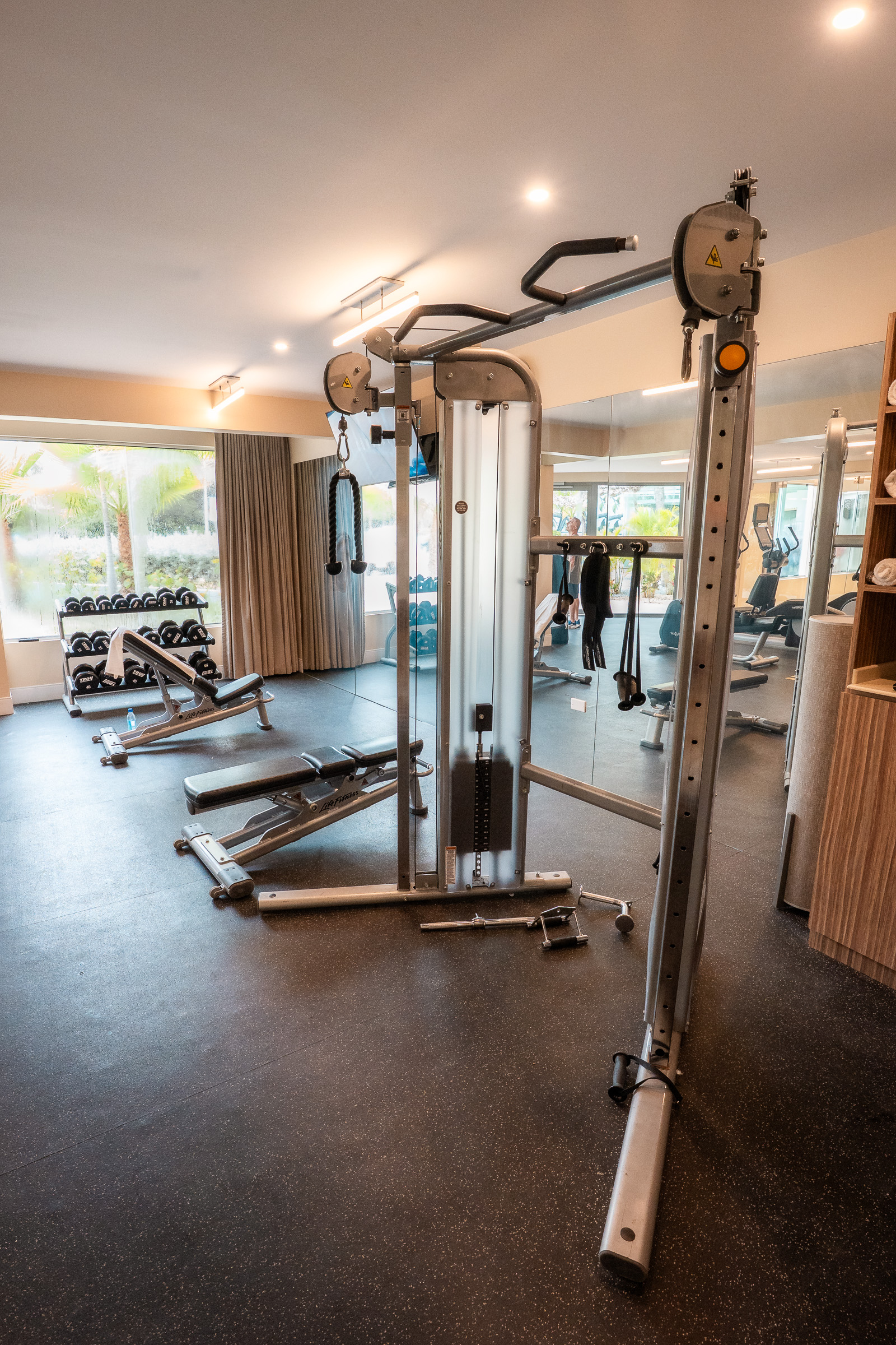 Strength-training equipment inside the Courtyard Aruba fitness center