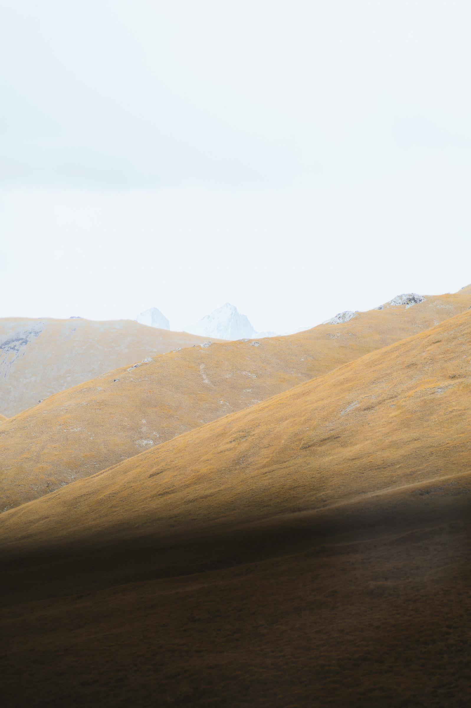 Sunlight crossing a steep grassy mountain slope