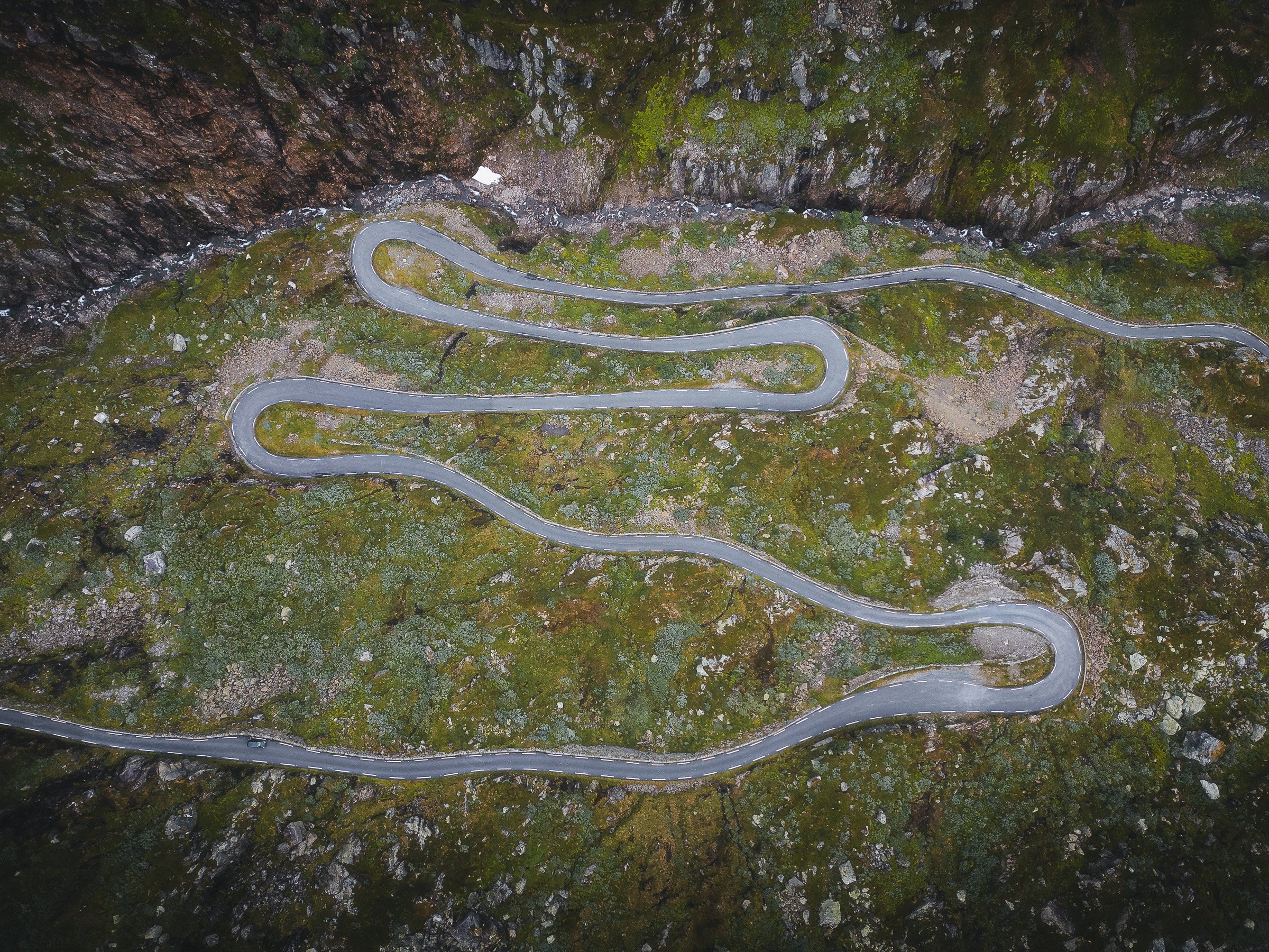 Hairpin road forming tight curves across a mountainside