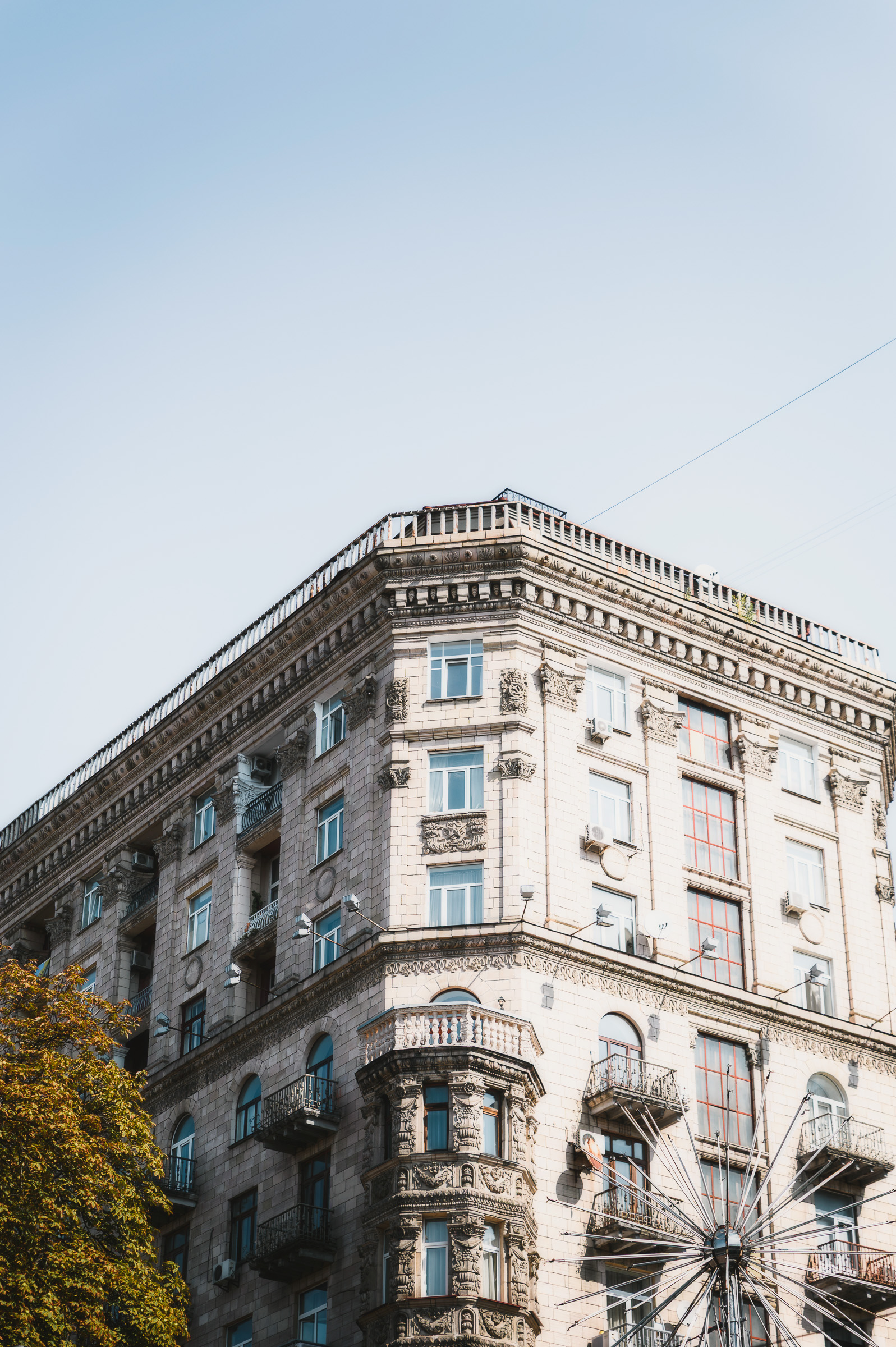 Ornate historic corner building in central Kyiv