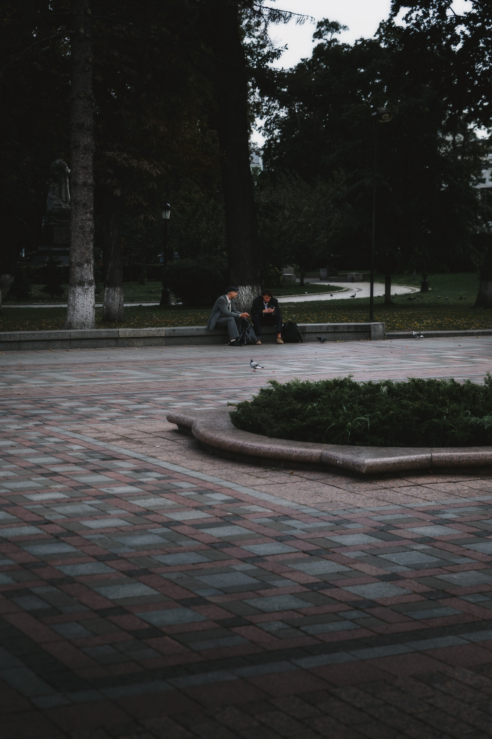 Quiet paved path winding through a leafy Kyiv park