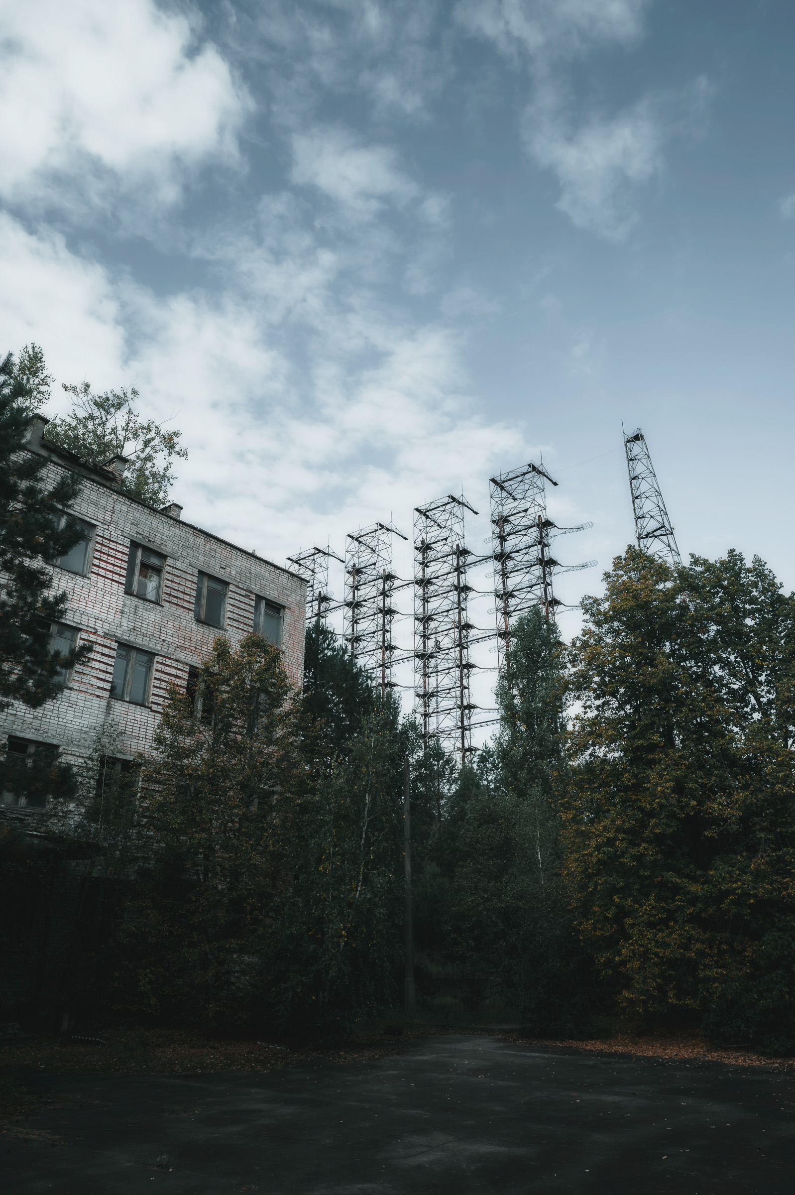 Abandoned apartment building beside the Duga radar array