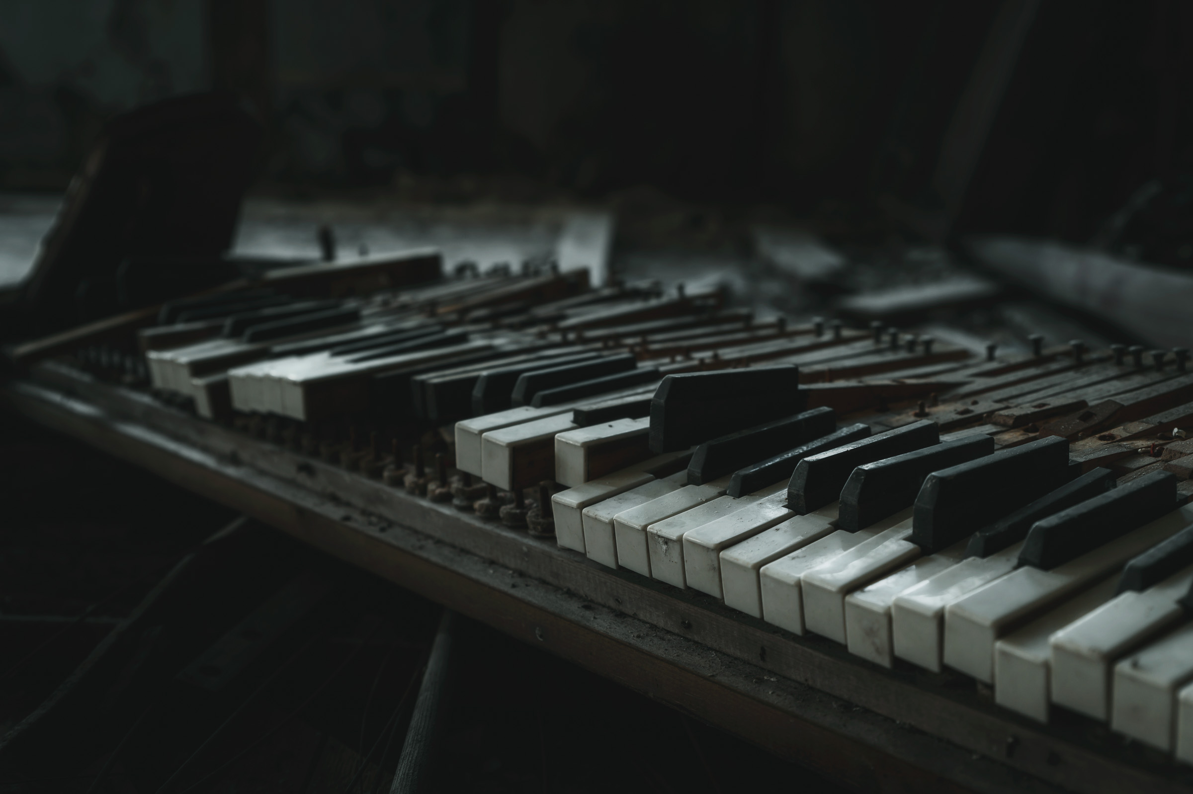 Dusty keys of an abandoned piano