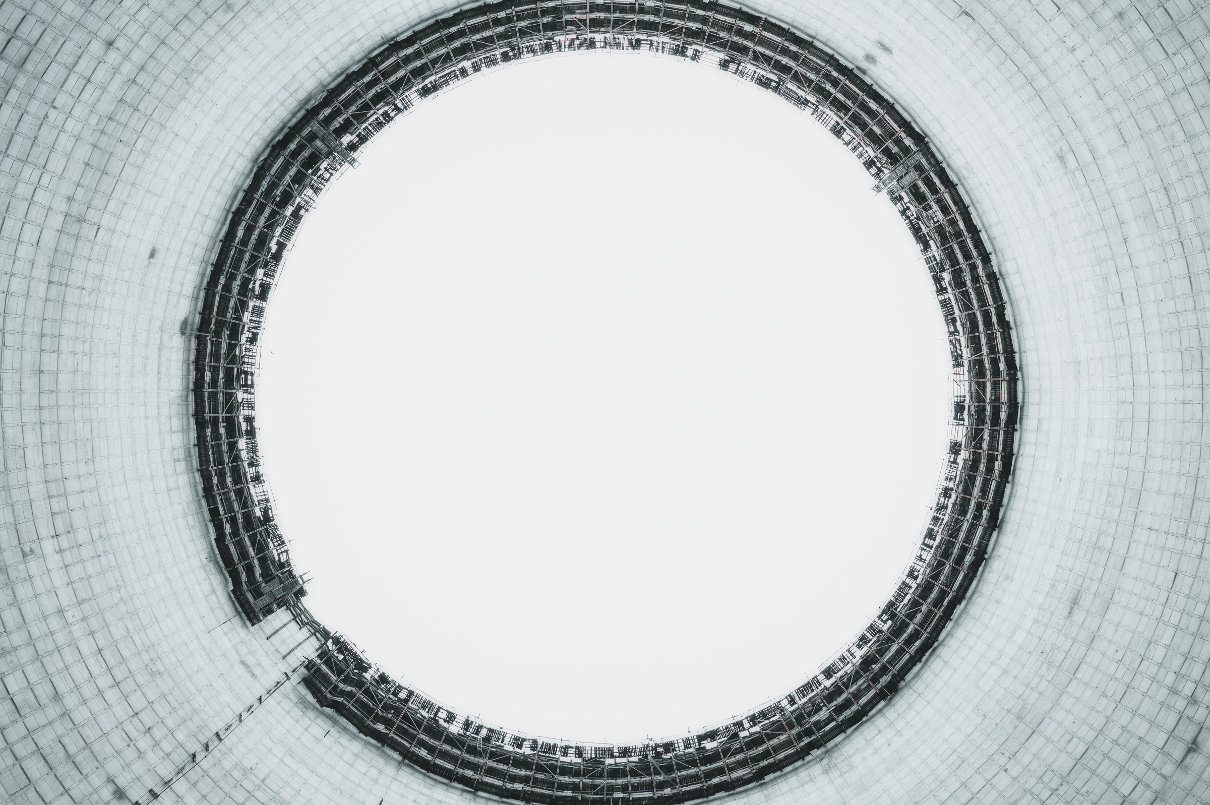 Circular opening inside the unfinished cooling tower
