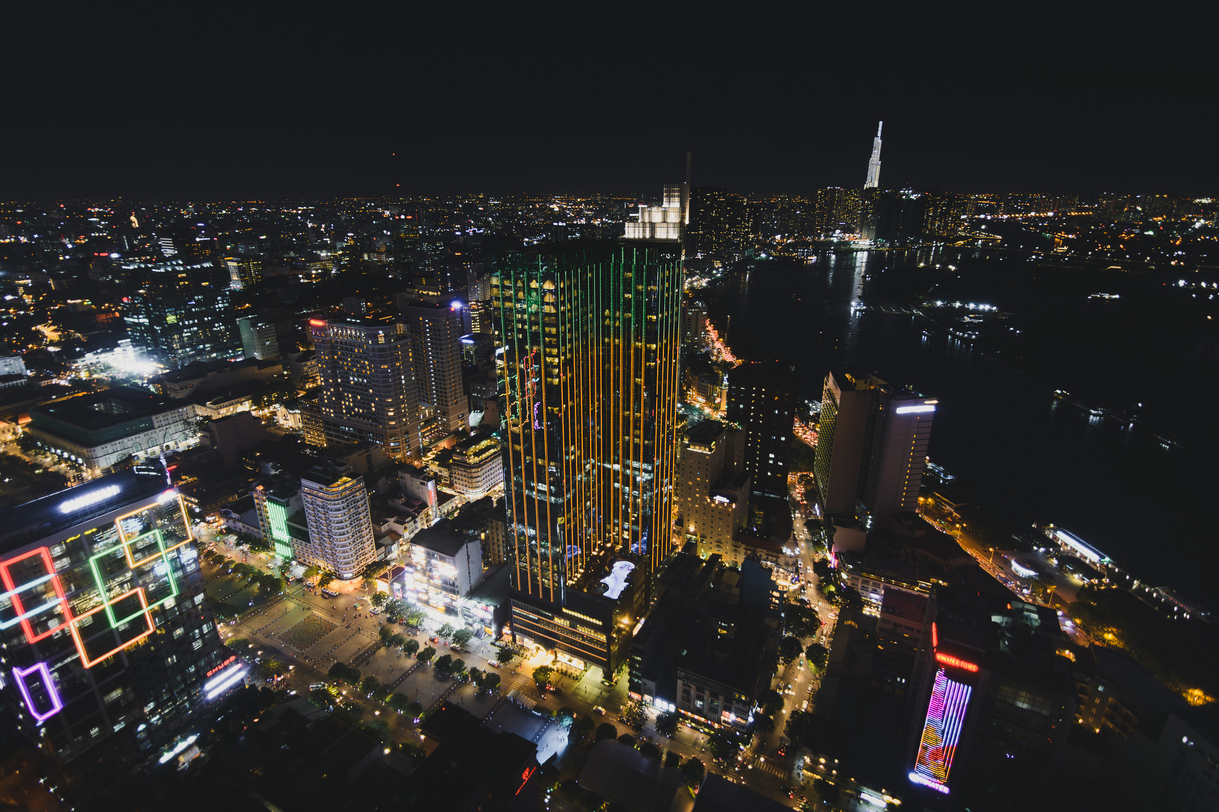 Night skyline of Ho Chi Minh City beside the Saigon River