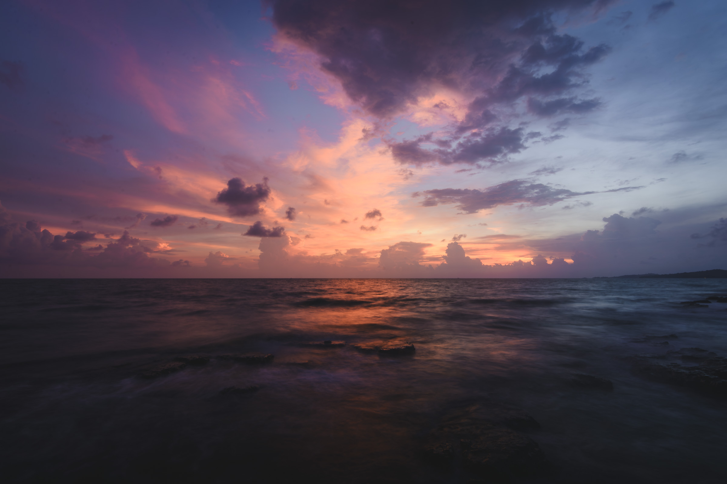 Pink and purple sunset over the sea in Vietnam